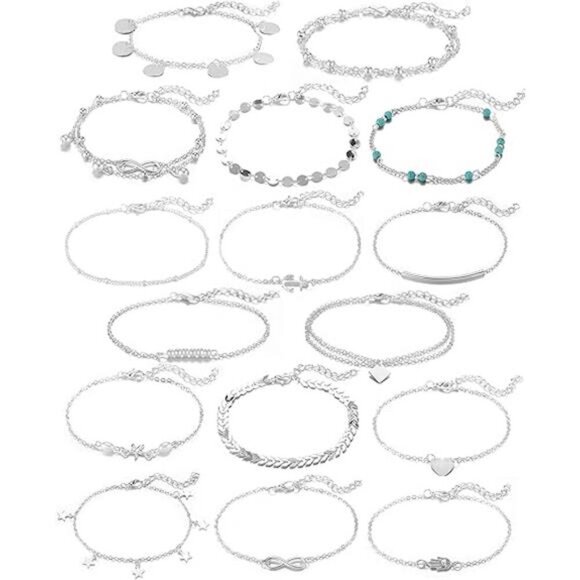 Softones 16Pcs Ankle Bracelets for Women Gold Silver Two Style Chain Beach - Picture 8 of 8